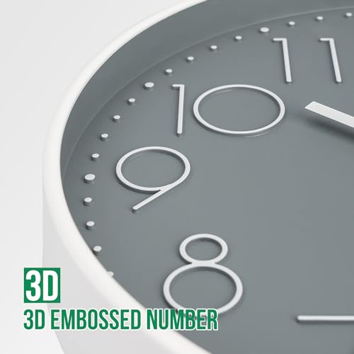Image of Wall Clock 10 Inch Non-Ticking Silent Modern Simple Style Round Decor Clock Gray Stereoscopic Dial Quartz Wall Clocks for Home /Office /School /Living Room /Bedroom /Kitchen