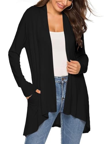 Image of Women's Drape Front Open Cardigan Casual Lightweight Long Sleeve Cardigans Flowy Tops with Pockets
