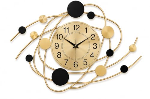 Image of JRose Collections Gold Galaxy Art Wall Clock for Living Room and Bedroom, Kitchen Wall Clock, Silent Black Wall Clocks m - Large Living Room Wall Decor Size 73x44cm JR5158