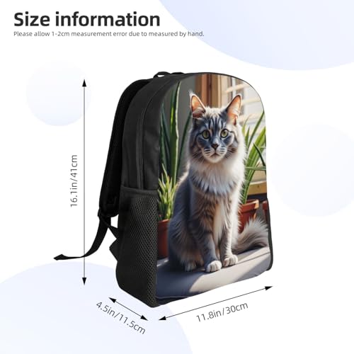 Comfort Fit Unisex Fluffy Gray C Sitting Couch Next to Potted Plant Backpack Durable Daily Commute Travel Adventures 16 in4