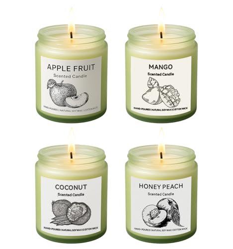 Scented Candle Gift Set 4 Pack 25oz Soy Wax Candles 200 Hour Burn Time Long Lasting Aromatherapy Candles for Home Fragrance Ideal Gift for Women and Men Mango Apple Peach Coconut
