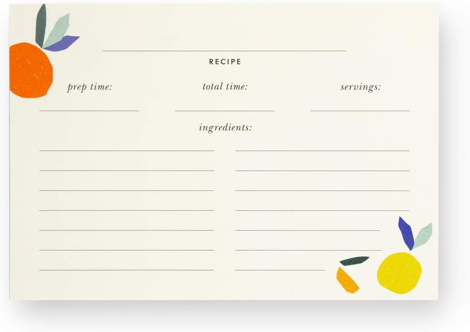 Kate Spade New York Double Sided Recipe Card Refills, Set of 40, Citrus Twist
