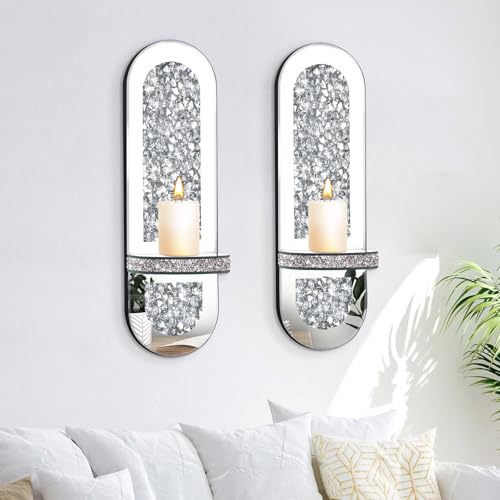 Azonsdop Silberne verspiegelte Kerzenleuchter, Kristall-Kerzenhalter mit Acryl-Diamanten, Wanddekorationen für Wohnzimmer, Esszimmer, Heimdekoration, 2 Stück