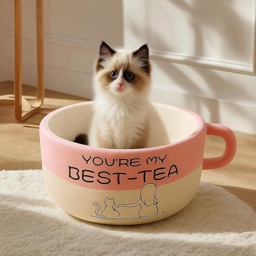 MOYMO Cute Cat Beds Kitten Beds, Soft Small Dog Beds, Washable Pet Beds for Puppy and Kitty, Funny Coffee Cup Shape, 20 Inch — view 2