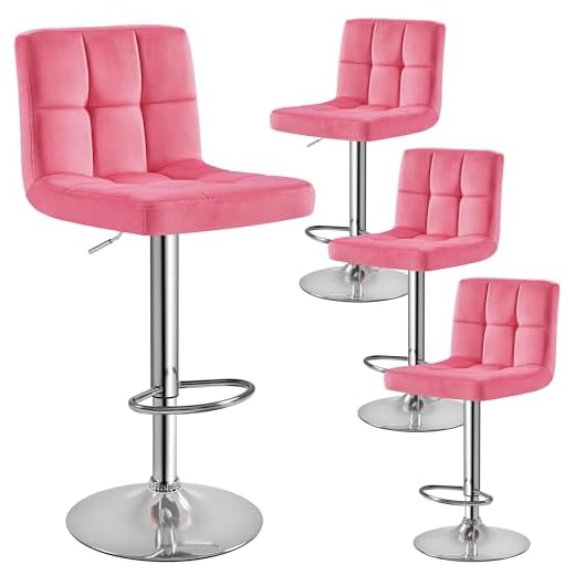 Yaheetech X-Large Velvet Bar Stools Adjustable Counter Height Swivel Stool Armless Chairs Set of 4 with Bigger Base, Velvet, Pink