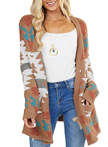 Sidefeel Women Printed Open Front Cardigan Long Sleeve Knit Sweater Coat Xxl Brown #TOP15