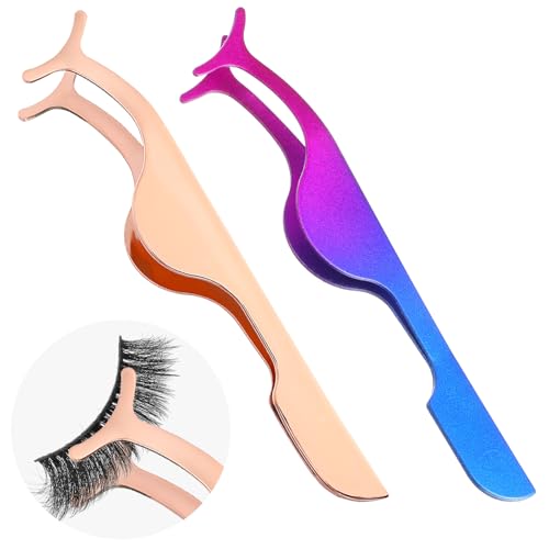 WLLHYF 2 Stück Applikator für falsche Wimpern, gebogene Wimpernpinzette, Edelstahl-Entferner-Clip-Pinzette, professionelle Wimpernverlängerungszange zum Entfernen von Wimpernbüscheln