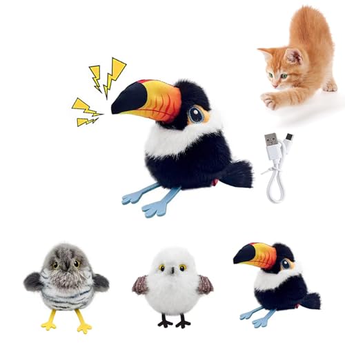 猫のおもちゃ 鳥の羽ばたき 飛ぶ 屋内猫 おもちゃ 鳥 飛ぶ 電動 かわいい タッチ起動 猫 おもちゃ 電動 充電式 リアルな鳥鳴き声 はばたく 猫玩具 水洗い 運動不足解消 (C)