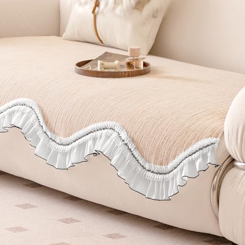 HOKIPO 'French Lace & Luxe' Anti-Slip Sofa Cover Mat for All Sofas | Make Your Own Sofa Cover Set, Stylish Curved Lace Design Mat Length 90(D) x 120(L) cm, Oakwood Light Brown (AR-6131-BRN)