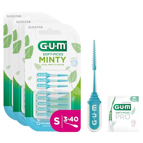 GUM SOFT-PICKS MINTY Interdentalreiniger | Erfrischender Minzgeschmack | Zahnreinigung und Zahnbelagentfernung | Größe S | 3 x 40 Stück
