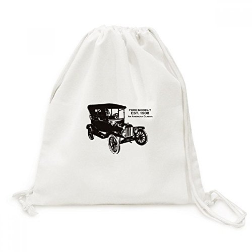 Toile Drawstring Backpack en toile ultra résistante au motif rétro noir