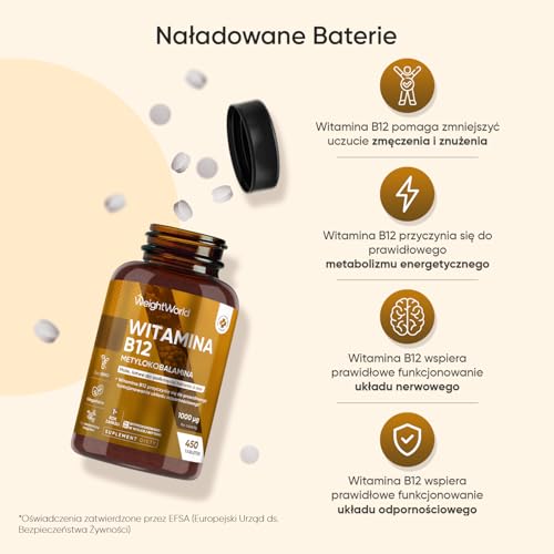 Witamina B12 Wegańska 1000 mcg – 450 mikrotabletek metylokobalaminy B12, zapas na ponad 1 rok – bez GMO i bez laktozy