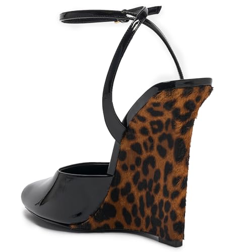 Womens Peep Toe Heels Open Toe Wedge Heels Stiletto Patent Leather Ankle Strap Buckle Sandalsfor Party, Wedding, Evening2