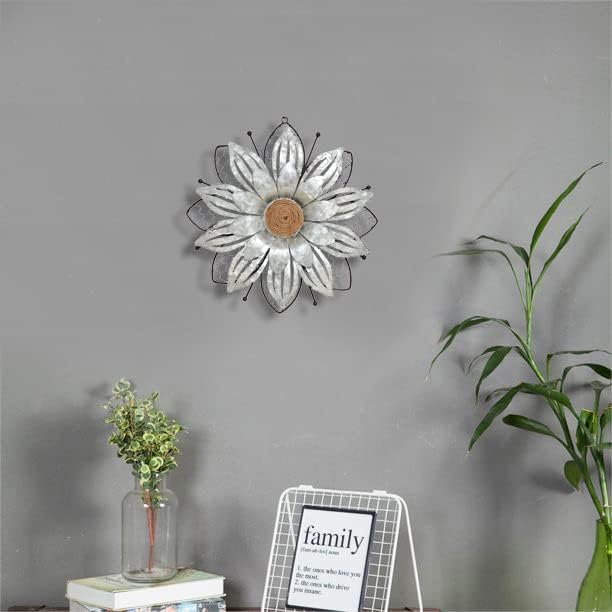 GIFTME 5 Galvanized Rustic Flower Wall Art Decor with Rope Center Accent Floral Wall Decor-1pc