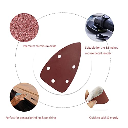 Yeatool Mouse Sandpaper 50Pcs Sanding Discs 5 Holes Hook And Loop Triangle Sandpaper Assorted 40 80 120 180 240 Grits Aluminum Oxide Sandpaper Sanding Paper #TOP4