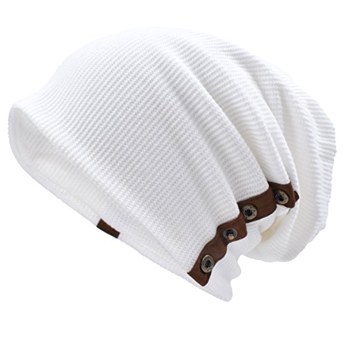 VECRY Men s Oversize Slouch Beanie Slouchy Skullcap Large Baggy Hat (Button-White)