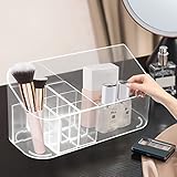 ZAWAYINE Makeup Organizer Tray Cabinet Cosmetic Storage 2 Dividers Lipgloss Organizer Countertop Cosmetic Storage Holder For Bathroom Bedroom Clear(7.9 X 3.4 X 4inch)