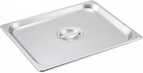 Tiger Chef Cubierta de sartén de acero inoxidable de tamaño medio para mesa de vapor, tamaño medio sólido, superficie antiadherente, con asa,