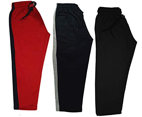 Image of IndiWeaves Kids Unisex Solid Fleece Warm Track Pants Winter Lower for Boys & Girls (Black; Black; Red; 3-4 Years) Pack of 3