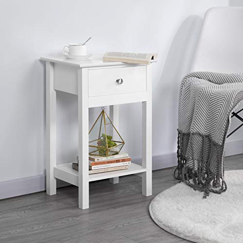 Yaheetech Nachttisch mit Schublade, Beistelltisch mit Ablage, Nachtkonsole Kommode Sofatisch, 40 x 30 x 61 cm Weiß – Ansicht 2