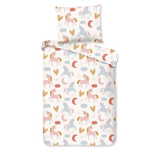 Aminata kids Kinderbettwäsche 100x135 Mädchen Einhorn rosa Baumwolle mit Reißverschluss Kinder-Wende-Bettwäsche-Set Einhörner Pferde-Motiv mit Regenbogen Unicorn Aminata kids Kinderbettwäsche 100x135 Mädchen Einhorn rosa Baumwolle mit Reißverschluss Kinder-Wende-Bettwäsche-Set Einhörner Pferde-Motiv mit Regenbogen Unicorn