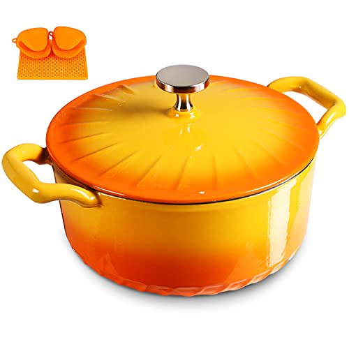 MGKKT Enameled Cast Iron Dutch Oven with Lid, Enamel Pot with Loop Handles, 3 Quart, Pumpkin MGKKT Enameled Cast Iron Dutch Oven with Lid, Enamel Pot with Loop Handles, 3 Quart, Pumpkin