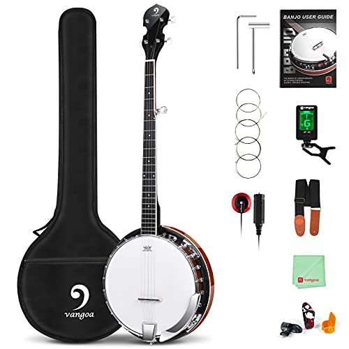 Vangoa Banjo - Banjo de 5 cuerdas de caoba abierta con resonador, cabezal de tambor Remo, kit para...