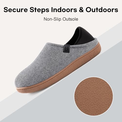 LongBay Men's Wool Felt Slippers Convertible House Shoes with Removable Insole Non-Slip Indoor Outdoor Grey, 10/UK - Image 4