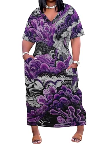 Image of SUZONANA Plus Size Dresses for Curvy Women African Print American Dress Summer Outfits Casual Loose with Pocket