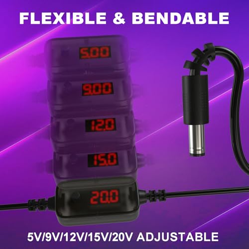 DROK LED Display USB to 12V Adapter - DC Voltage Regulator Adjustable 5V/9V/12V/15V/20V Boost Converter, 3.28FT/1m Step Up Converter with 8 DC Plug and USB Adapter3