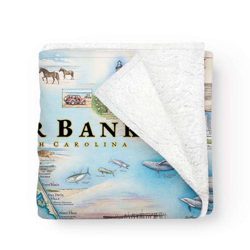 Xplorer Maps Outer Banks North Carolina Fleece Blanket | 58" x 50" Throw Blanket | Hand-Drawn Original Art |