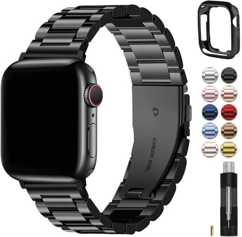 Fullmosa Metallarmband Kompatibel mit Apple Watch Armband 44mm 46mm 45mm 49mm 42mm 40mm 41mm 38mm Edelstahl Ersatzband für iwatch Ultra SE 3 2 1 Series 11 10 9 8 7 6 5 4 Schwarz