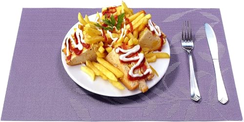Image of Potency Table Mats Set of 4, Woven Placemate for Dining Table, Heat-Resistant Placemats Stain Resistant Anti-Skid Washable PVC Table Mats,Vinyl Placemats for Dining Kitchen Restaurant Table (C-Purple)