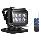 Niceky LED Spotlight for Truck,Remote LED Search Light Auto-Reset 360 Rotating Boat Spot Light for Marine Offroad Pickup SUV UTV Hunting Go Outdoor,6 Strong Magnets 50W 5000lm 12V 24V (Black)