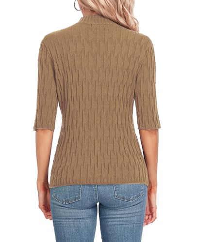 Image of MINTLIMIT Womens Turtleneck Sweaters Short Sleeve 2024 Fall Winter Casual Texture Shirt Blouse Knit Pullover Sweater