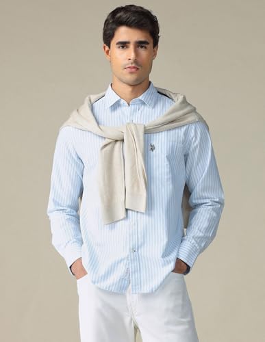 Image of U.S. Polo ASSN. Striped Regular Fit Shirt for Men - 100% Cotton, Breathable & Comfortable, Full Sleeves Casual Shirt for Men