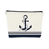 BARPERY Vintage Nautical Navy Anchor with Rope Makeup Bag Cosmetic Pouch Zipper Travel Toiletry Bag,Rustic Lake Themed Makeup Bag,Gifts for Lake Lovers Women