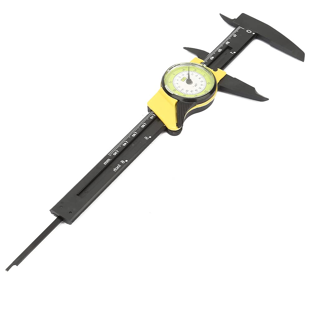 6 Inch Vernier Dial Caliper, 0-150mm Plastic Dial Caliper Vernier Caliper DIY Tools 0.1mm Read Value Imperial Standard(Yellow (English))