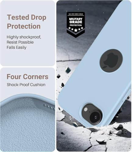 Image of Elzzi Microfiber Logo Cover Compatible for iPhone 16e Case Liquid Silicone Cases Full Body 4 Layer Protective Covers Shockproof Back Cover (Ice)
