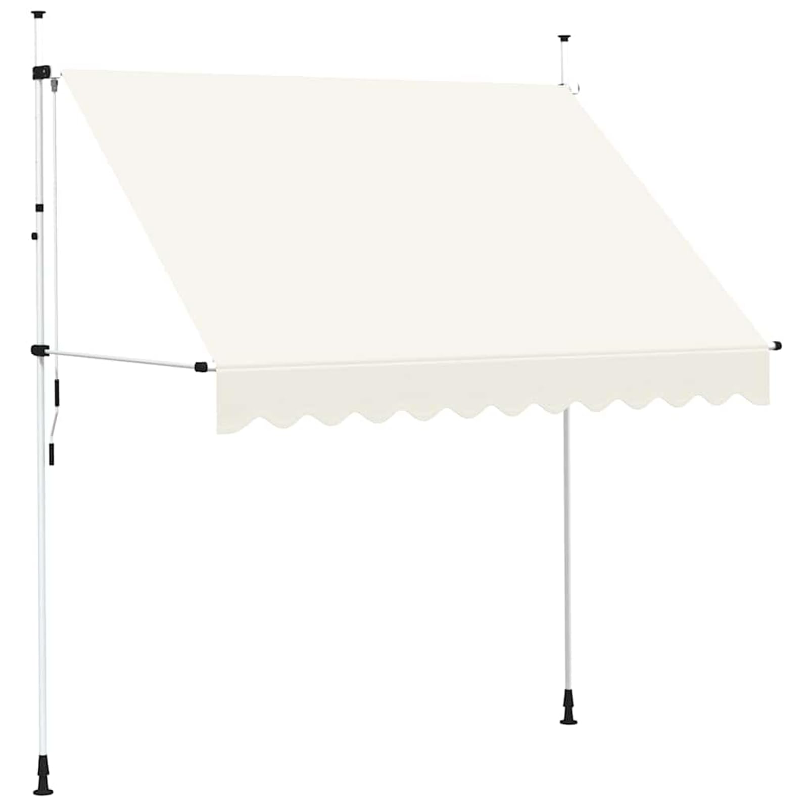 Wysuwana markiza balkonowa, obsługiwana ręcznie, 250 cm, kremowo-biała, balkonowa, bez wiercenia, z korbą ręczną, aluminiowa markiza odporna na promieniowanie UV, regulacja wysokości i