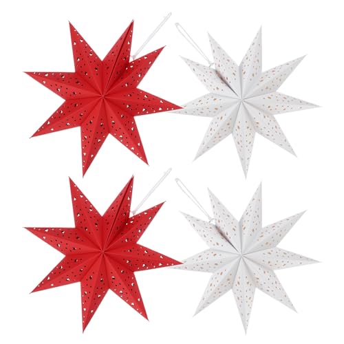 HOLIDYOYO Farolillos de Papel Plegables de Estrella Navideña de 9 Puntas 4 Piezas 2 Rojos y 2 Blancos Pantallas Colgantes para Lámparas Decoración para Navidad Bodas y Cumpleaños 35