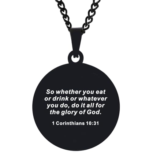 KOVEVE Solid Steel Engraved 1 Corinthians 10=31 Bible Verse Pendant Necklace Chain