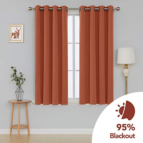 Image of Deconovo Grommet Blackout Drapes Darkening Thermal Inshulated Curtains for Living Room, 52 in x 63 in (W x L), Orange Red