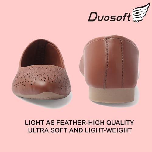Image of Duosoft Orthopaedic Ballet Flats, Diabetic Comfort Shoes, Beige Perforated Design,Casual Wear Bellies for Women 206-Tan