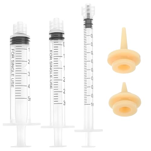 JEYORZY 5 Pcs Unidades Kitten Feeding Kit, Syringes & Nipple Set para Gatitos, Biberon Gatos Recien Nacidos, 3 Jeringas de alimentación y 2 Pezones de Silicona, Cachorros y Suministros Reutilizables