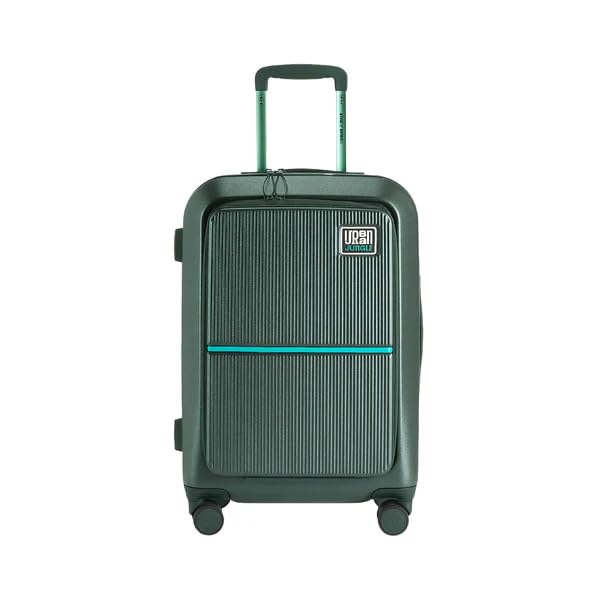 Image of Urban Jungle Polycarbonate 360 Degree by Safari, Cabin Trolley Bag with Laptop Compartment, Hardside Small(55 Cm) Suitcase with USB Charging Socket, 8 Silent Wheel Luggage for Both Unisex(Dark Green)