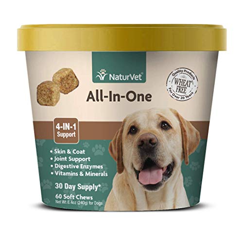 NaturVet u0096 Soporte Todo en uno | Ayuda a Satisfacer Las Necesidades Esenciales de su Mascota y Salud General | Digestión, Piel, Abrigo, vitaminas y minerales, Apoyo Articular | 60 masticables Blandos