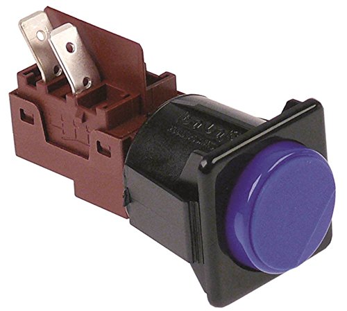 Silanos Pulsador para lavavajillas N50 azul, 230 V, 1NO 1 pin, conector plano 6,3 mm, tamaño de montaje 28,5 x 28,5 mm, 16 A, IP40, redondo