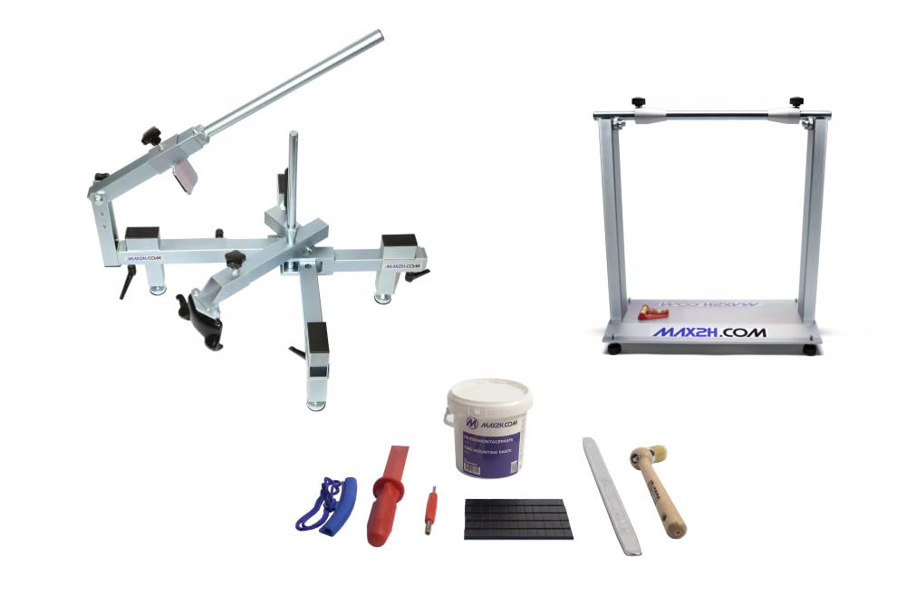 MAX2H MG-2 Appareil de montage de pneus pour moto avec béquille d'équilibrage et kit de démarrage avec poids adhésifs noirs – Montage professionnel des pneus de moto