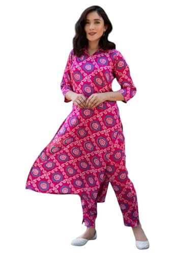 Ensemble kurta en viscose LookMark taille L : restez fraîche en pantalon rose fleuri